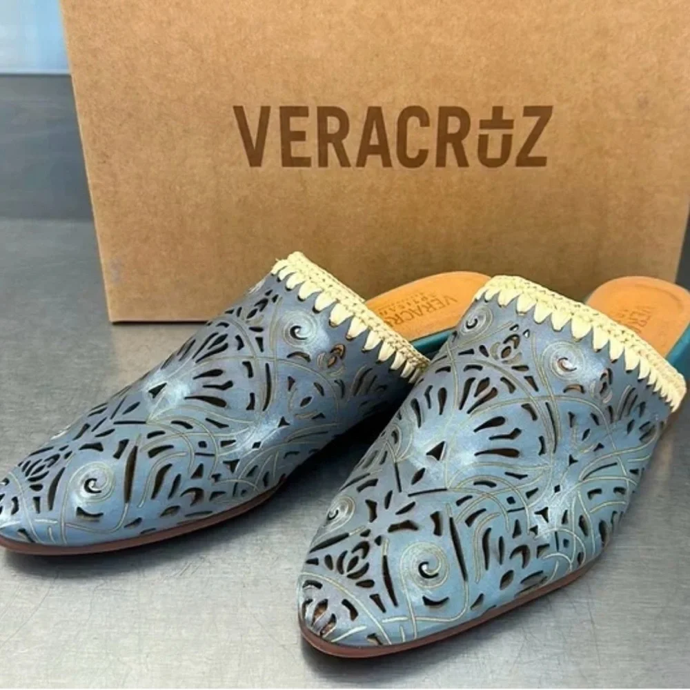 Sundance Vera Cruz Olivetta leather teal mules - Picture 8 of 9